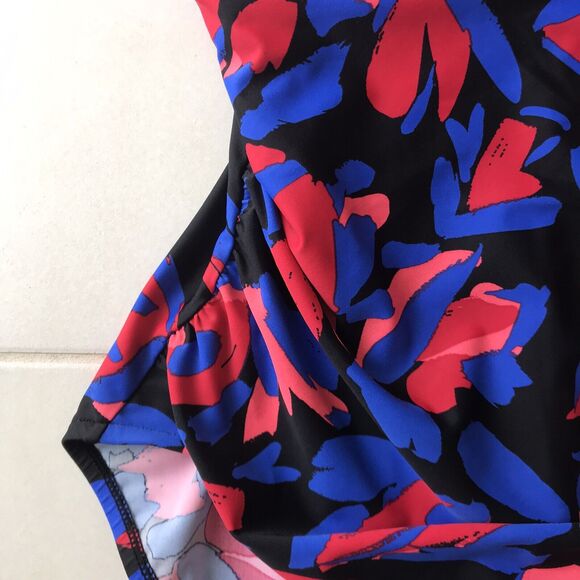 Aqua Green Swim One Piece Swimsuit Multicolor Floral Shirred - Picture 5 of 10